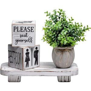Farmhouse Funny Bathroom Decor Signs,  (Bathroom Block + Plant + Tray)